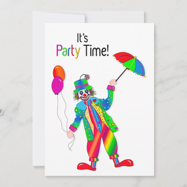 Party Invitation, Clown in Vivid Colours Invitation (Front)
