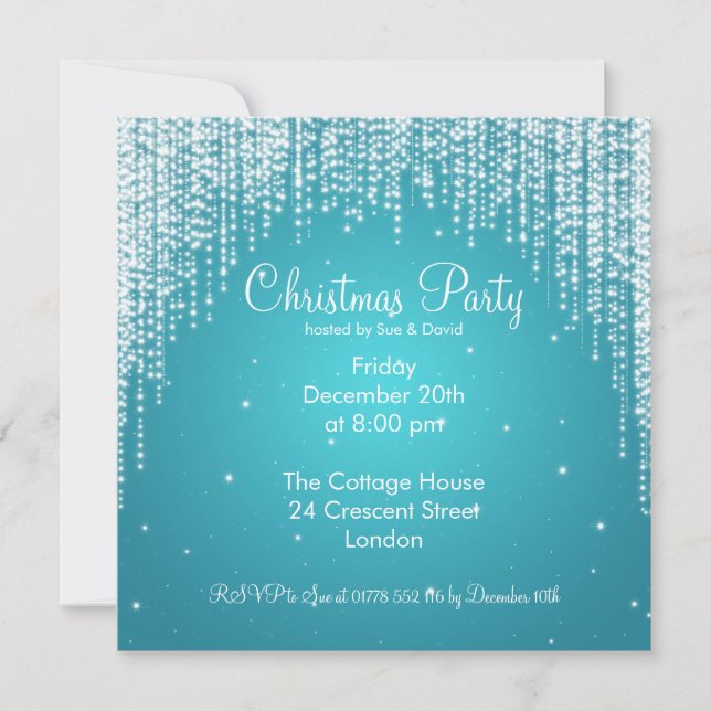 Party Invitation Elegant Falling Sparkle Blue (Front)