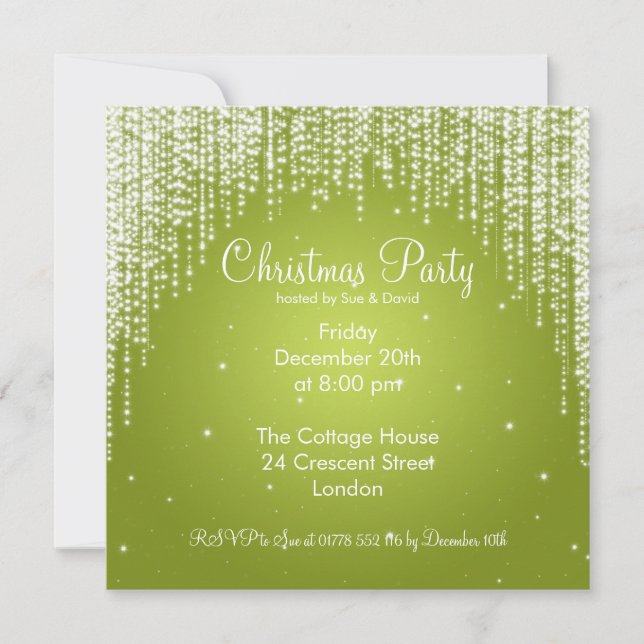 Party Invitation Elegant Falling Sparkle Lime (Front)