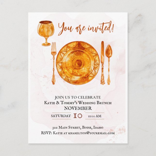 Party Invitation Gold Magical Dishes Postcard (Front)
