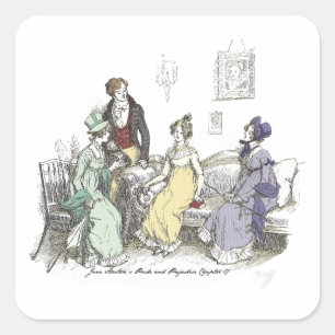 Party Invitation Jane Austen Pride and Prejudice Square Sticker