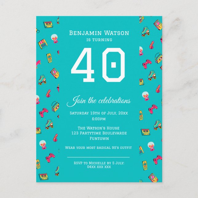 Party Invitation Postcard - Iconic 90's retro fun (Front)