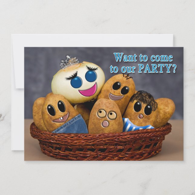 Party INVITATION, Potato Characters in Basket Invitation (Front)