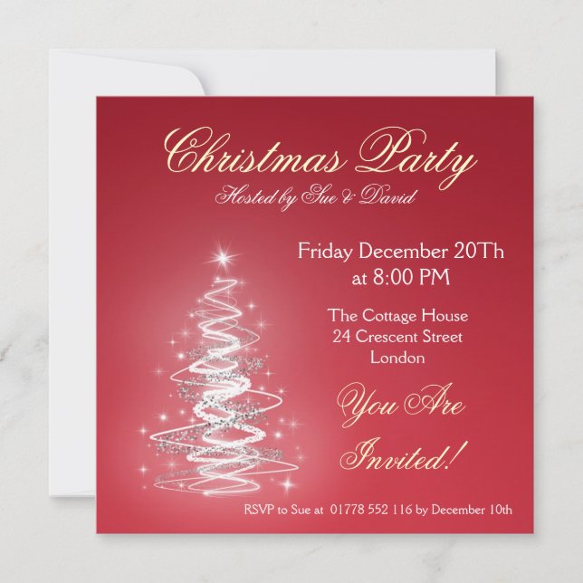 Party invitation red with Christmas Tree (Front)