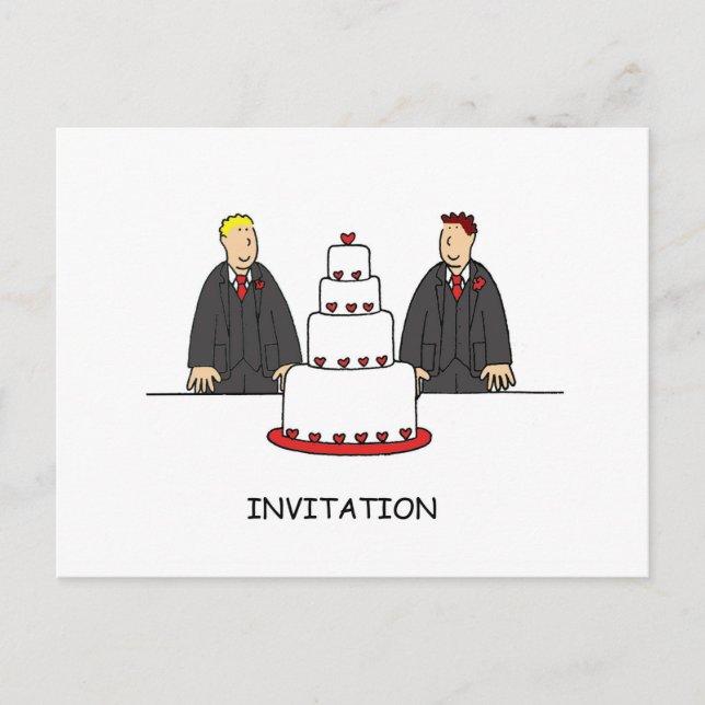 Party Invitation Two Grooms and a Cake Postcard (Front)