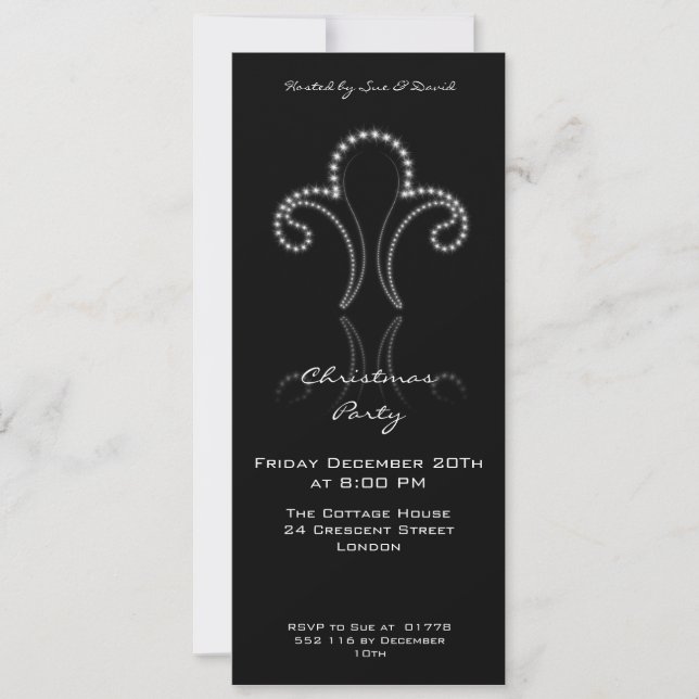 Party Invitation with shiny stars in silver (Front)