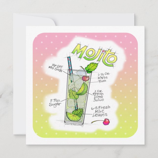 PARTY INVITATIONS - MOJITO RECIPE COCKTAIL ART (Front)