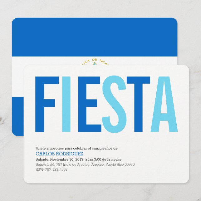 Party: Invitations: Nicaragua: Nicaraguan Flag Invitation (Front/Back)