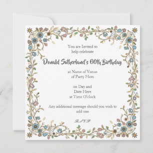 Party Invitations with a Drawn Floral Border.