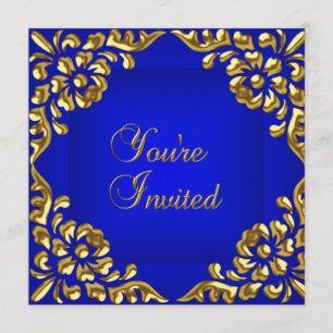 Party Invite Gold Royal Blue All Occasions