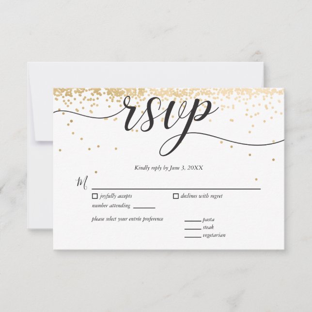 Party Invite Response Card (RSVP), Golden Confetti (Front)