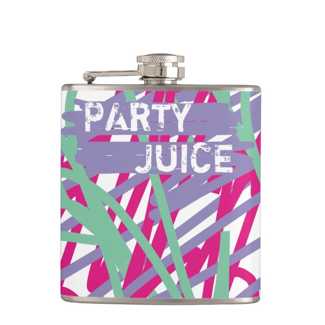 Party Juice 80s eighties colour medley crayon arts Hip Flask (Front)
