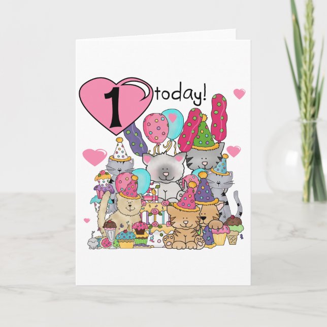 Party Kittens 1st Birthday Tshirts and Gifts Card (Front)