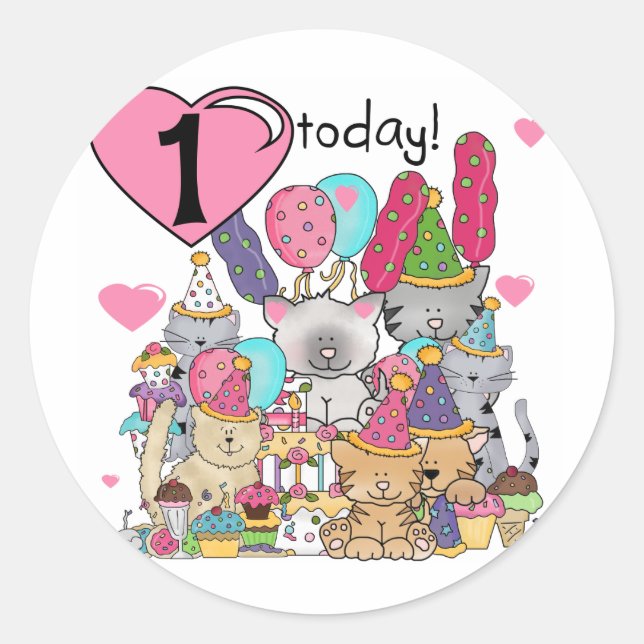 Party Kittens 1st Birthday Tshirts and Gifts Classic Round Sticker (Front)