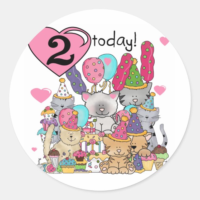 Party Kittens 2nd Birthday T-shirts and Gifts Classic Round Sticker (Front)