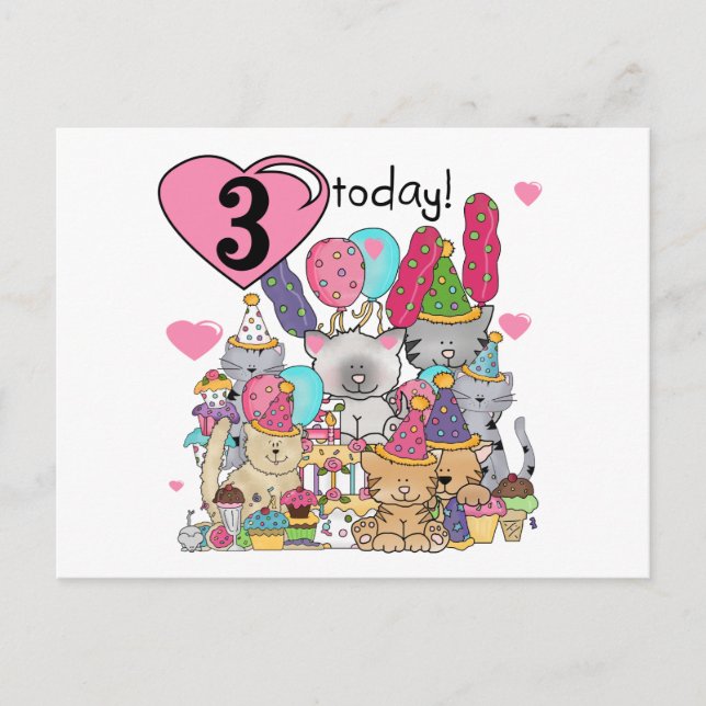 Party Kittens 3rd  Birthday Tshirts and gifts Invitation Postcard (Front)