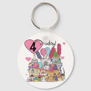 Party Kittens 4th Birthday T-shirts and gifts Keychain