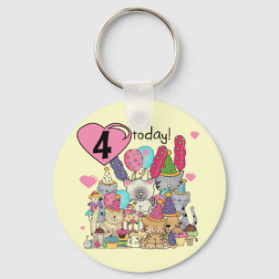 Party Kittens 4th Birthday T-shirts and gifts Keychain