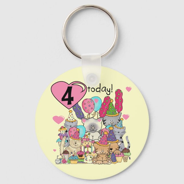 Party Kittens 4th Birthday T-shirts and gifts Keychain (Front)