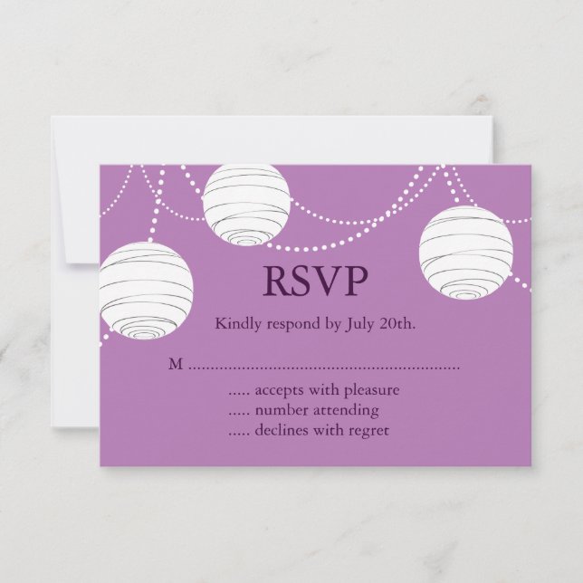 Party Lanterns on Purple RSVP Card (Front)