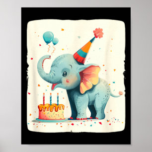 Party Large With This Happy Birthday Elephant Grap Poster