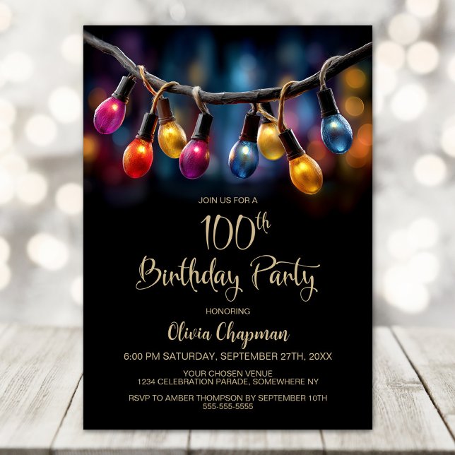 Party Lights 100th Birthday Party Invitation (Creator Uploaded)
