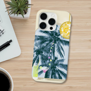 Party Lights Cocktails Disco Ball Palms on Yellow iPhone 16 Pro Max Case