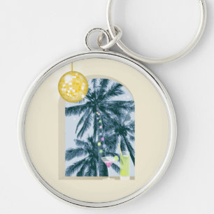 Party Lights Cocktails Disco Ball Palms on Yellow Keychain