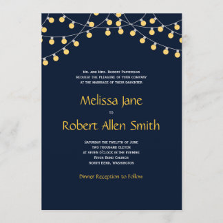 Party Lights Wedding Invitation on Navy Background