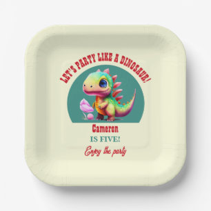 Party Like a Dinosaur Any Age Colourful Birthday Paper Plate