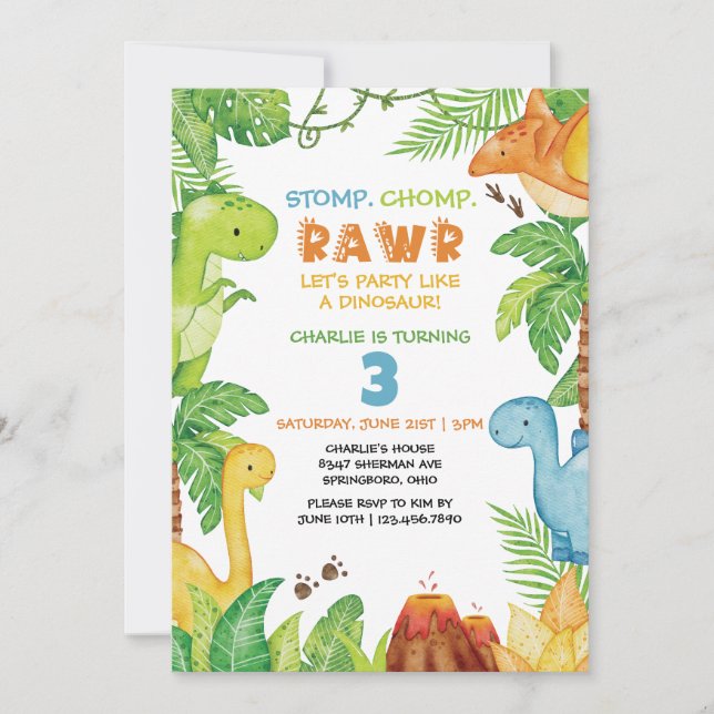Party Like A Dinosaur Birthday Invitation (Front)