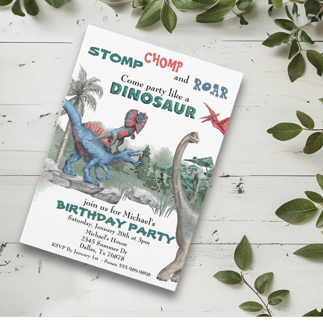Party like a Dinosaur Birthday Watercolor Invite (Creator Uploaded)