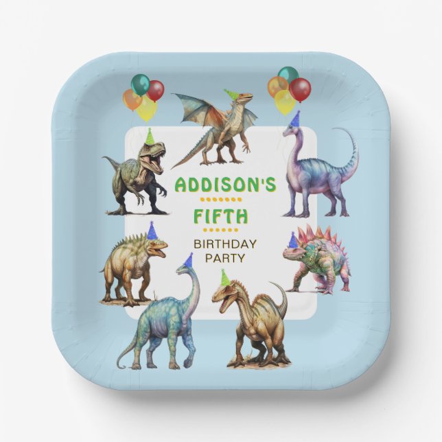 Party LIke A Dinosaur Colourful Fun Customized Paper Plate (Front)