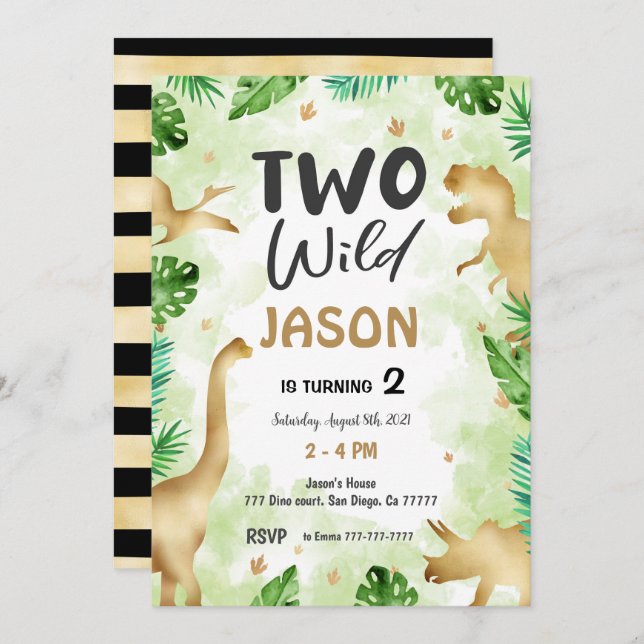 Party Like A Dinosaur, Dinosaur Birthday  Invitation (Front/Back)