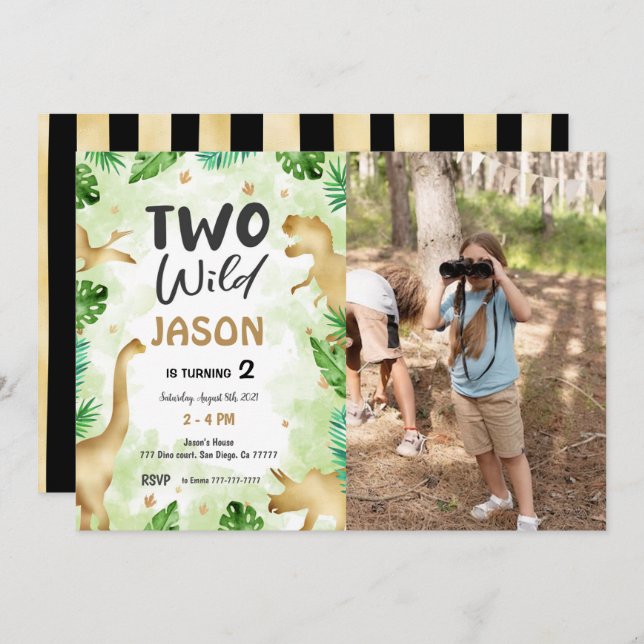 Party Like A Dinosaur, Dinosaur Birthday Photo  Invitation (Front/Back)