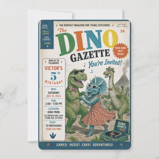 Party Like A Dinosaur Editorial Invitation (Front)