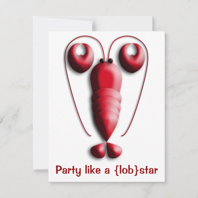 Party Like a Lobstar Red with Heart-Shaped Pincers Invitation (Front)