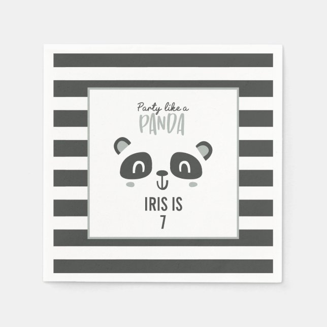 Party like a panda bright colourful birthday napkin (Front)