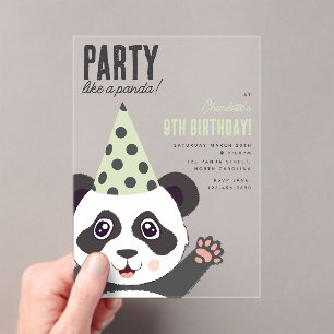 Party Like a Panda Kids Cute Birthday Party Acrylic Invitations