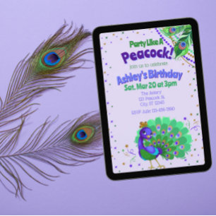 Party Like A Peacock Birthday Invitation