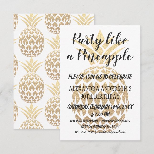 Party Like a Pineapple Any Age Birthday Invitation (Front/Back)