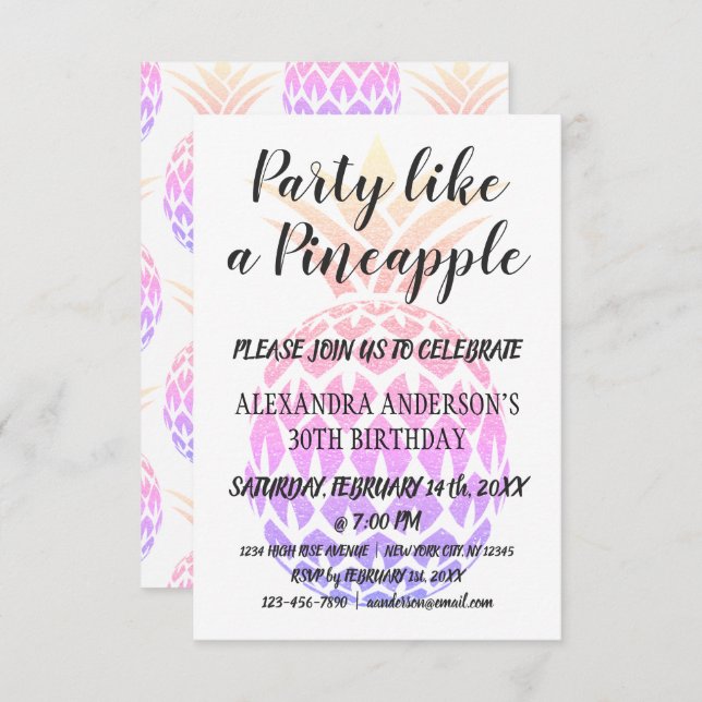 Party Like a Pineapple Any Age Birthday Invitation (Front/Back)