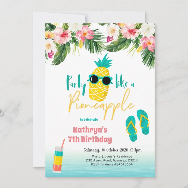 Party like a pineapple birthday invitation (Front)