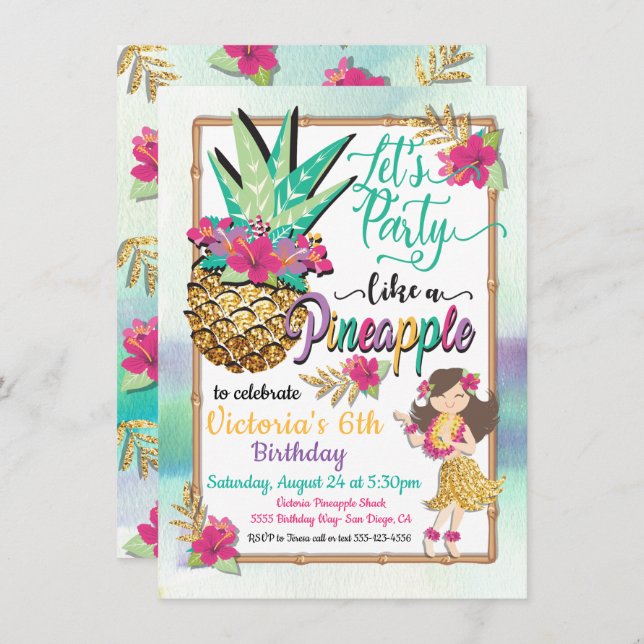 Party like a pineapple tropical birthday invitation (Front/Back)