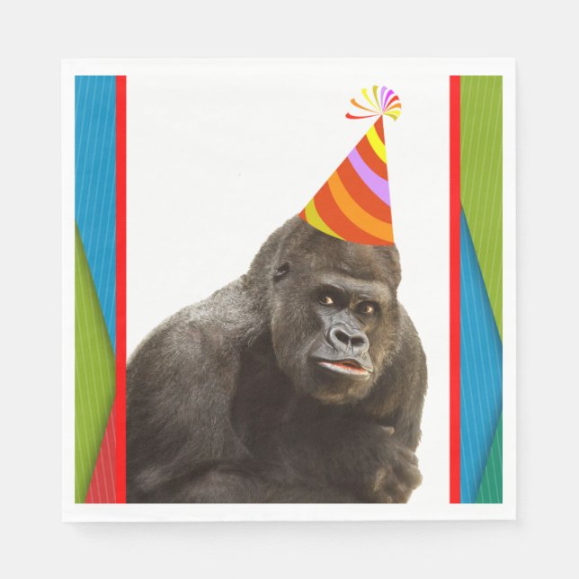 Party Like An Animal Gorilla With Hat Birthday Napkin (Front)