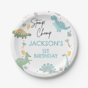Party Like Dinosaur 1st Birthday Welcome Sign Paper Plate