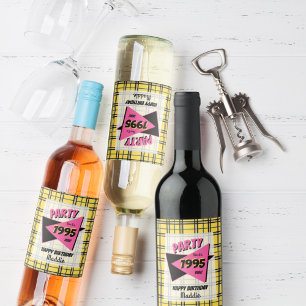 Party like it’s the 90s yellow plaid birthday wine label