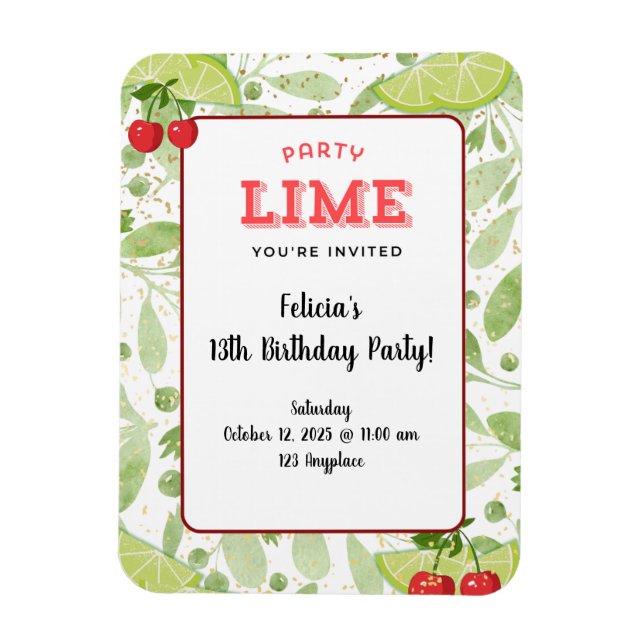 Party "Lime" Invitation Magnet (Vertical)