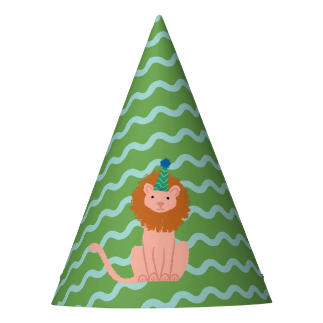 Party Lion Aqua Wavy Stripes on Green Hat (Front)