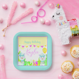 Party Llamas kid's birthday party personalized Paper Plate